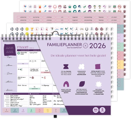 Success Planner Family Planner 2026 - calendrier mural pour 5 personnes - pour toute la famille - citations amusantes - planificateur de repas (format A4)
