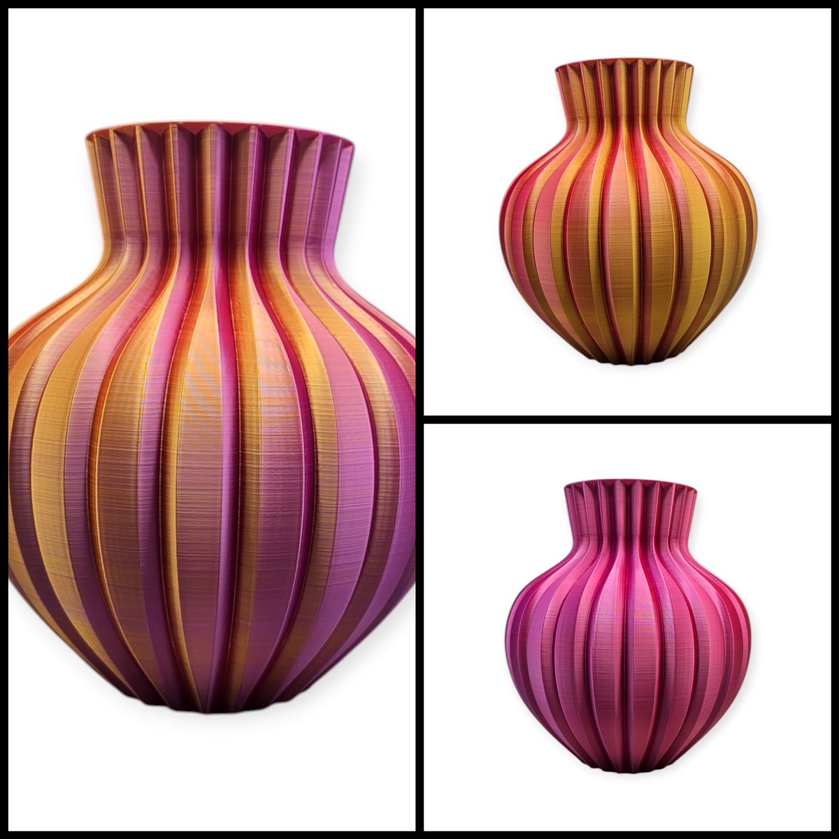 Layerzz Ribbelvaas - 3-D geprint - voor droog en zijdebloemen - modern - stijlvol - kleurrijk - goud paars roze