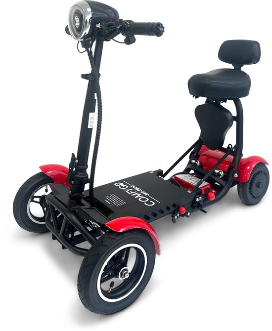COMFYGO MS3000 Elektrische scootmobiel, 4 wielen, maximale snelheid 18 km/u, 10,4 Ah Lithium-ion accu, Actieradius tot 25 km, Rood, Standaard stoel + Kinderzitje