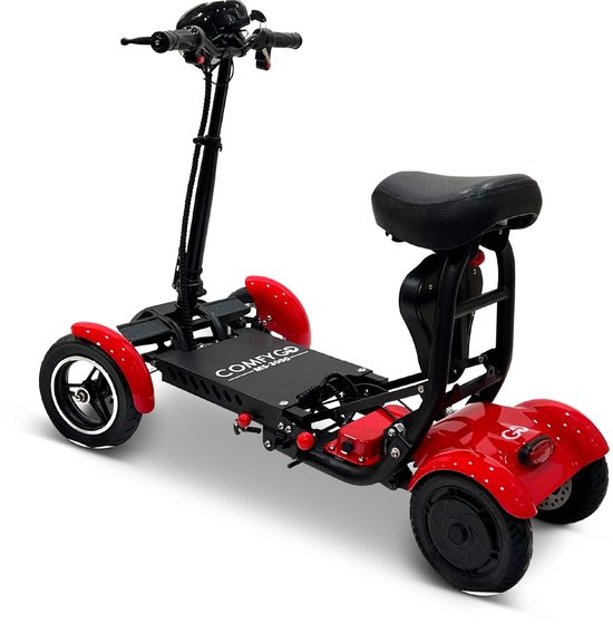 COMFYGO MS3000 Elektrische scootmobiel, 4 wielen, maximale snelheid 18 km/u, 10,4 Ah Lithium-ion accu, Actieradius tot 25 km, Rood, Standaard stoel + Kinderzitje