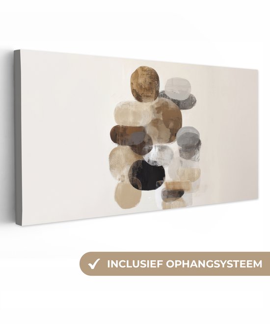 Canvas schilderij 100x50 cm - Exclusieve wanddecoratie Ovaal - Kleurvlakken - Penseelstreken - Muurdecoratie woonkamer - Slaapkamer decoratie - Kamer accessoires - Schilderijen op canvas