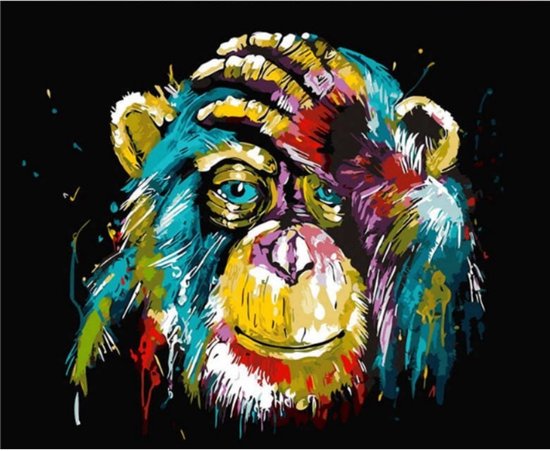 Allernieuwste.nl® Canvas Schilderij Grafitti Aap Oerang Oetang - Kunst aan je Muur - Kleur - Modern Graffiti - 70 x 100 cm