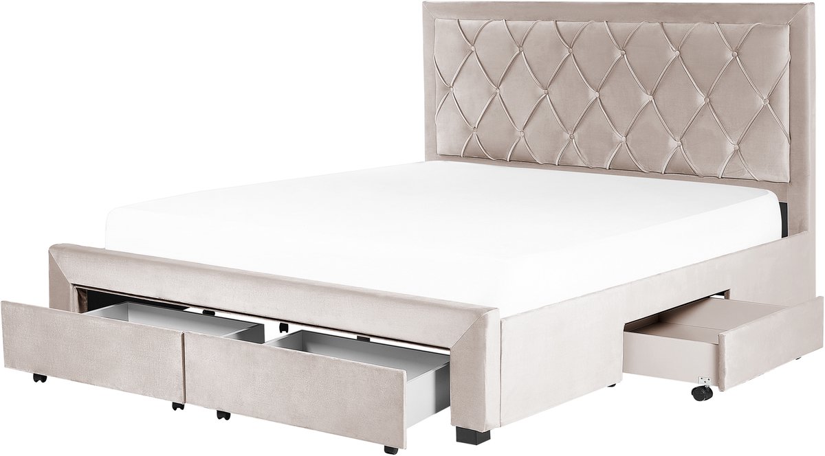BELIANI LIEVIN - Bed met opbergruimte - Beige - 180 x 200 cm - Fluweel