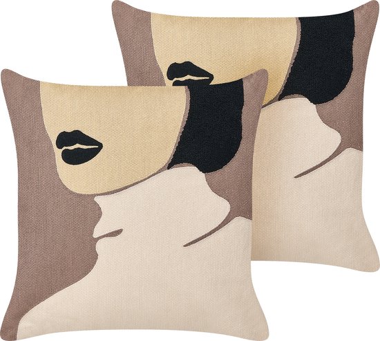 Beliani SILPHIUM - Sierkussen lot de 2 - Marron - Katoen