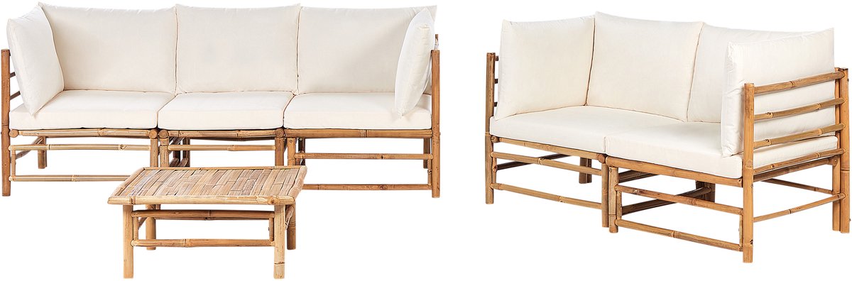 Beliani CERRETO - Loungeset 5-zits met salontafel - Gebroken wit - Bamboehout Bruin