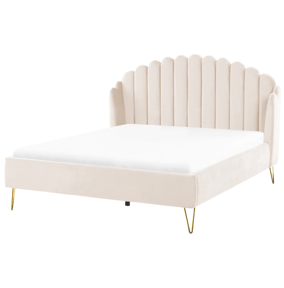 Beliani AMBILLOU - Tweepersoonsbed - Lichtbeige - 160 x 200 cm - Fluweel