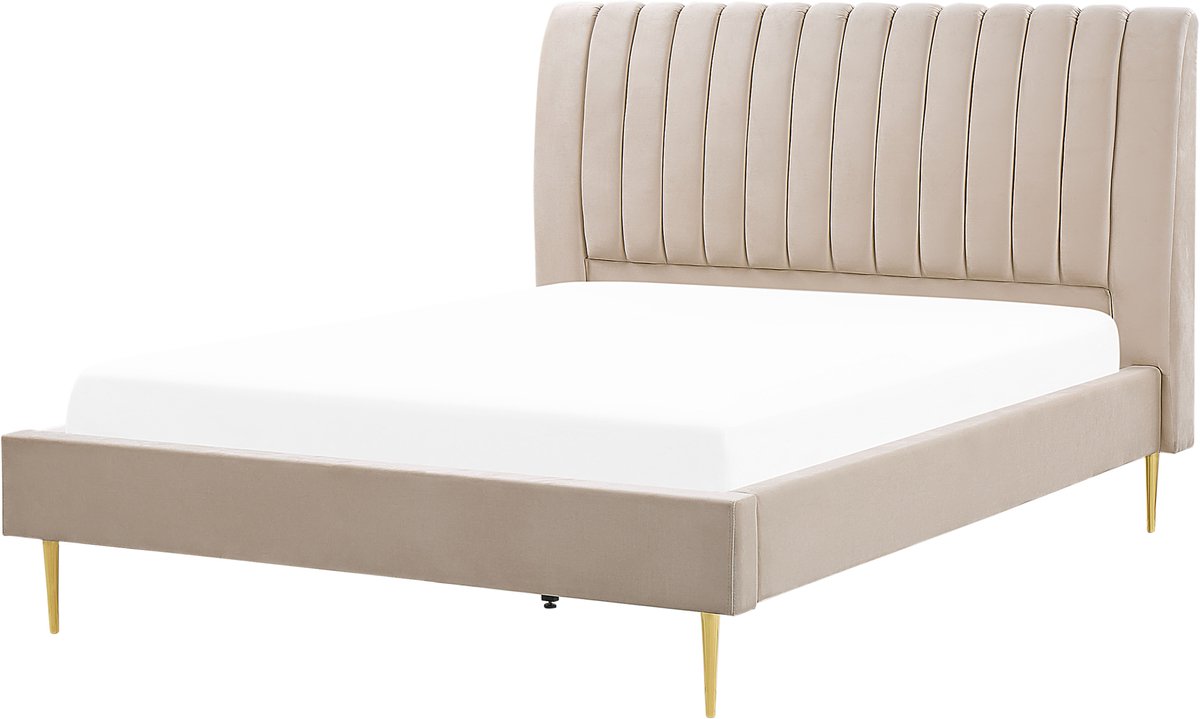 Beliani MARVILLE - Tweepersoonsbed - Zandbeige - 180 x 200 cm - Fluweel