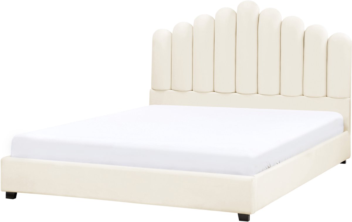 BELIANI VINCENNES - Bed - Gebroken wit - 160 x 200 cm - Fluweel