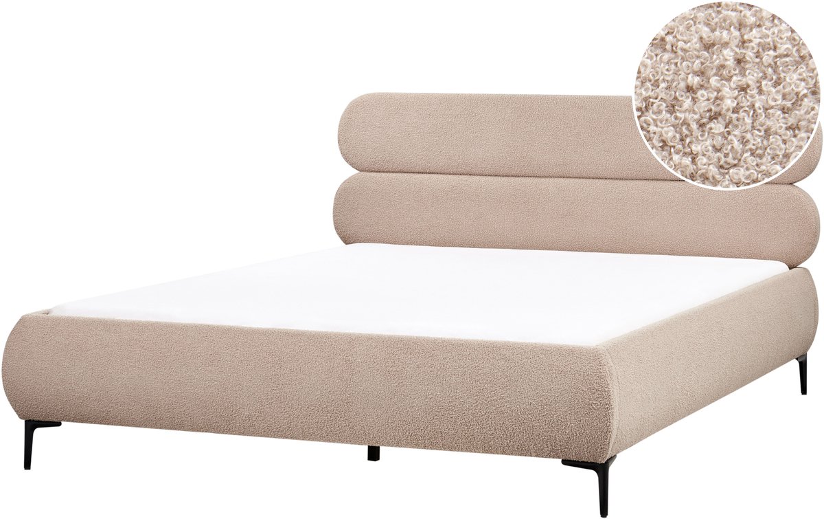 LESSAY - Tweepersoonsbed - Taupe - 180 x 200 cm - Bouclé