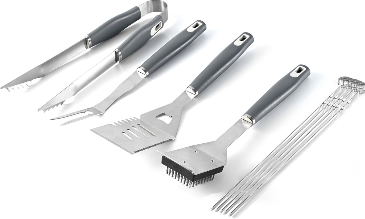 Ibenzoa® Compleet 10-delig RVS Grillgereedschap Set voor BBQ en Kamperen