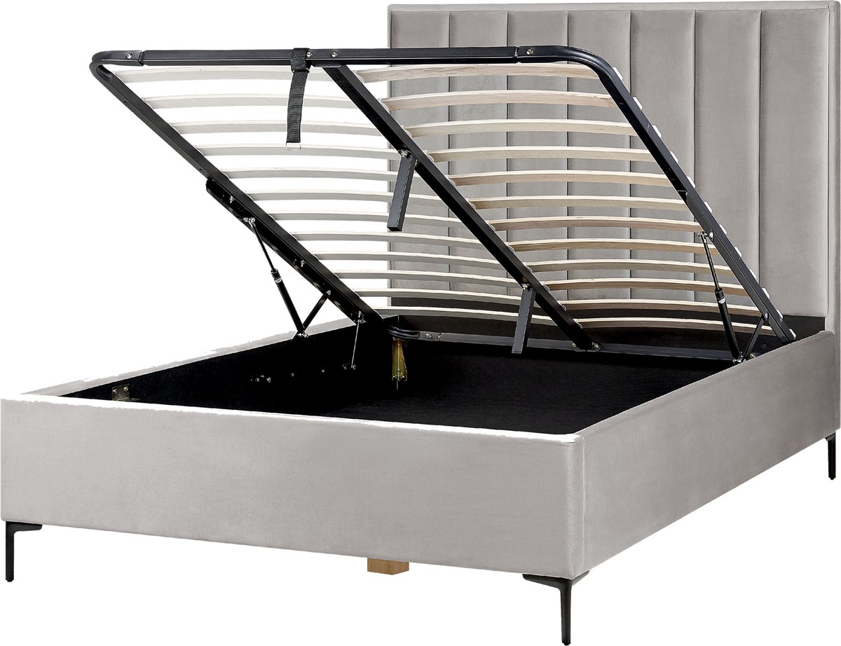 BELIANI SEZANNE - Bed met opbergruimte - Lichtgrijs - 140 x 200 cm - Fluweel