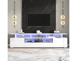 BLACKCOLORS TV-meubel 180*38*45 cm, glanzende tv-steun, tv-meubel met 2 kasten en 1 lade, laag meubel met ledverlichting en 10 planken, staand woonkamermeubel, geschikt voor tv's van ongeveer 75 inch
