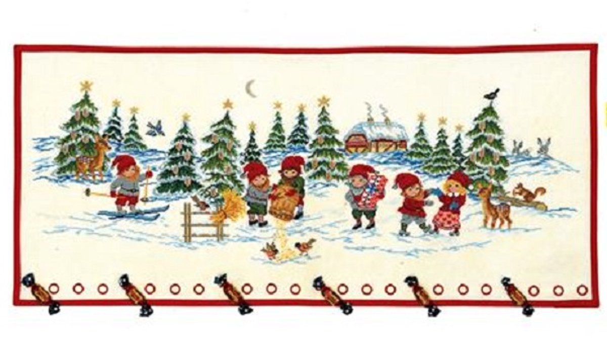 Eva Rosenstand borduurpakket adventskalender Kabouters in de sneeuw 15-252