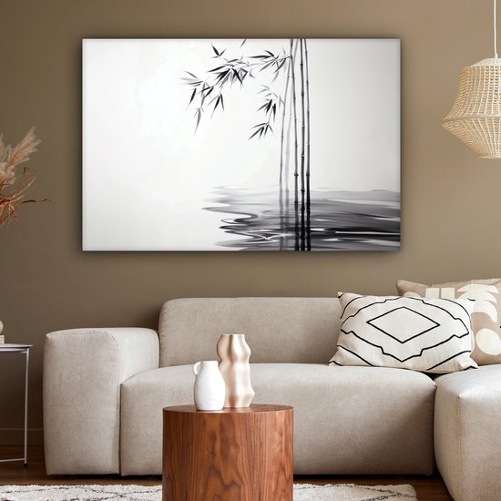 Tableau sur toile 120x80 cm - Décoration murale exclusive Tiges de bambou - Eau - Minimaliste - Wit - Décoration murale salon - Décoration chambre à coucher - Accessoires de chambre - Tableaux sur toile