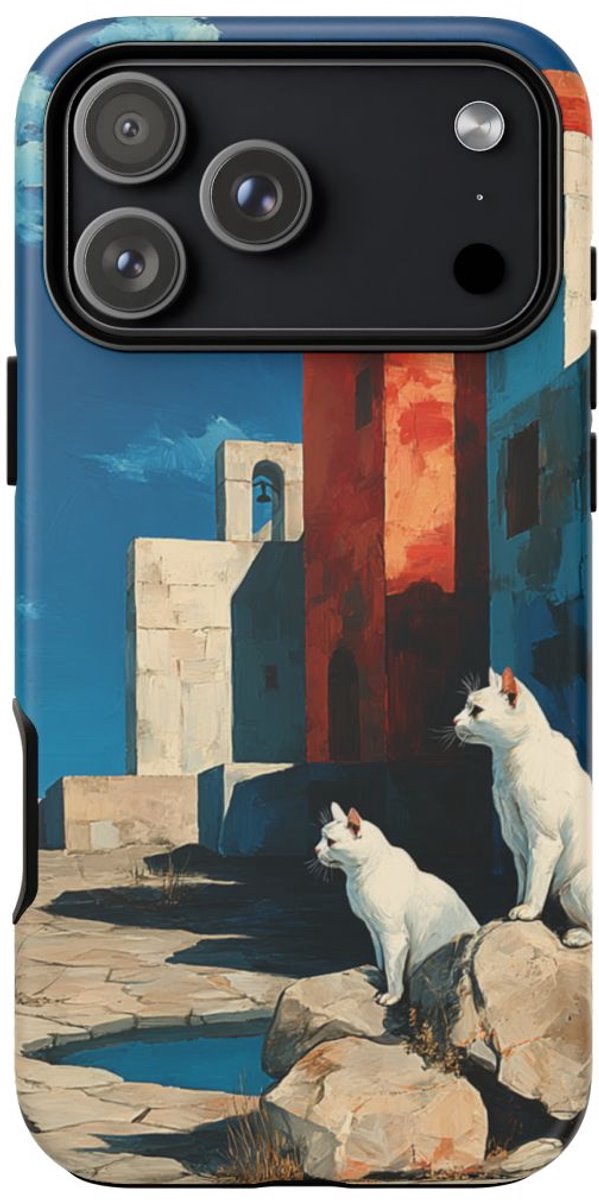 Witte Katten bij Mediterrane Gebouwen – Telefoonhoesje Geschikt voor iPhone 17 Pro Max