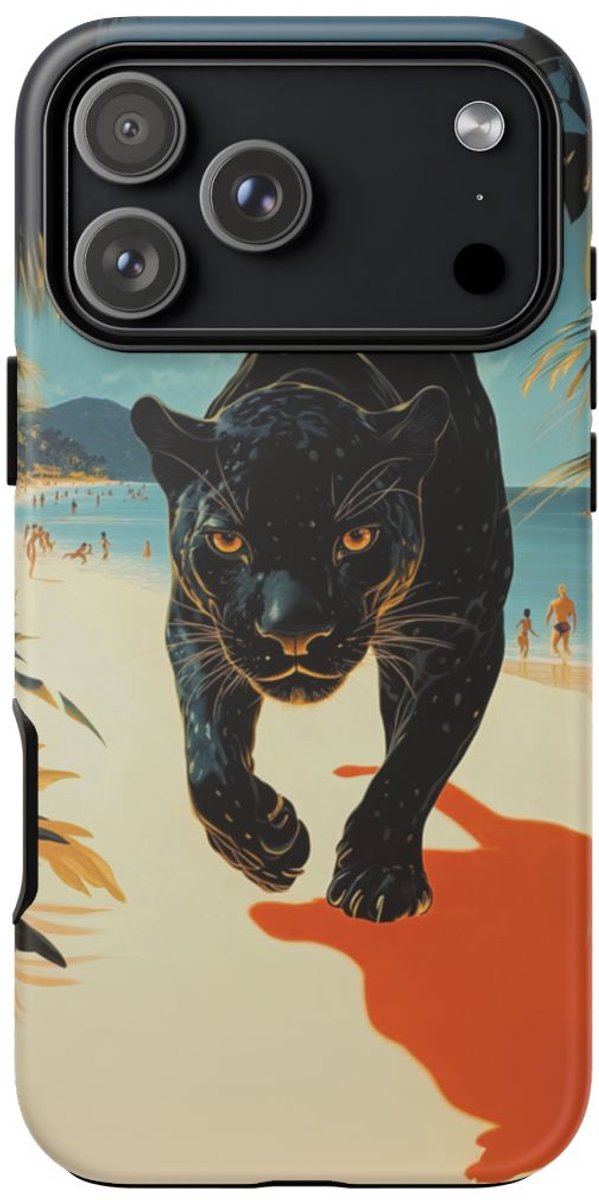 Zwarte Panter op Tropisch Strand – Telefoonhoesje Geschikt voor iPhone 17 Pro Max