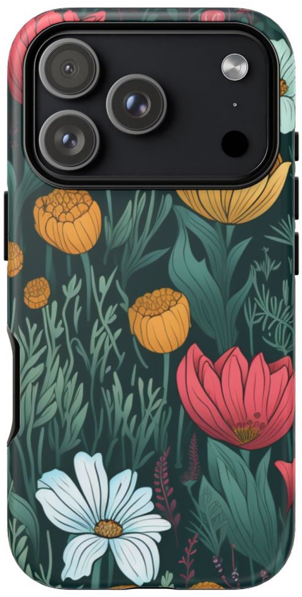 Handgetekend Bloemenweidepatroon – Telefoonhoesje Geschikt voor iPhone 17 Pro