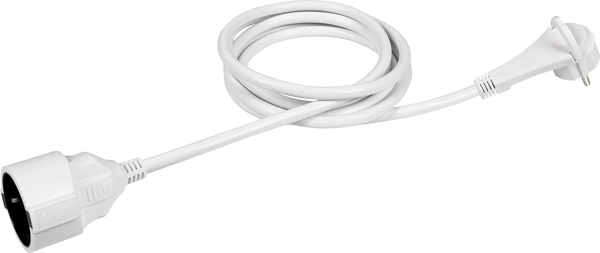 Verlengstuk voor geaarde aarde - extra platte stekker - 2 m kabel - wit - veilig en praktisch voor binnen