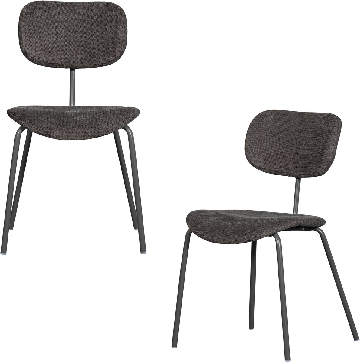 WOOOD Link Eetkamerstoelen - Ribstof - Bruin/Grijs - Set van 2