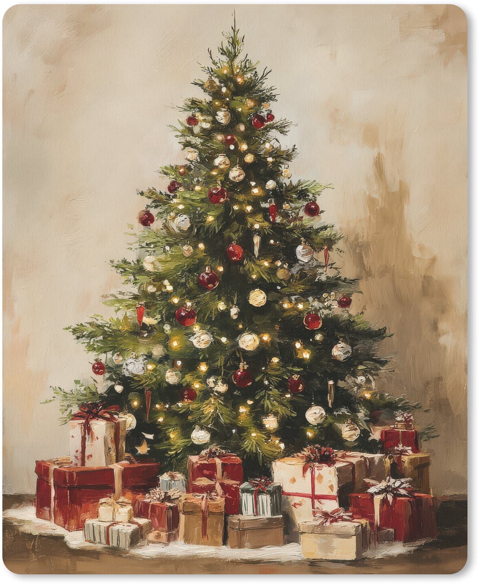 Muismat 19x23 cm - Mousepad Kerstboom - Versierd - Kleurrijk - Muismatten