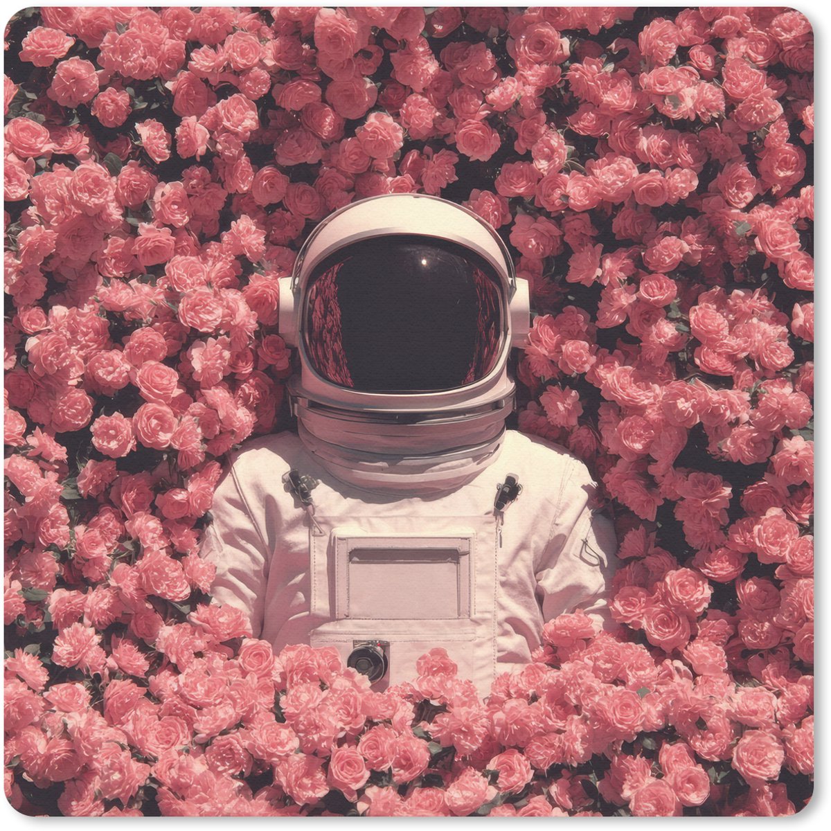 Muismat 30x30 cm - Mousepad Bloemen - Roze - Astronaut - Muismatten