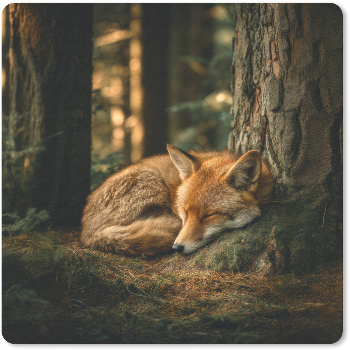 Muismat 30x30 cm - Mousepad Vos - Bos - Slapen - Muismatten
