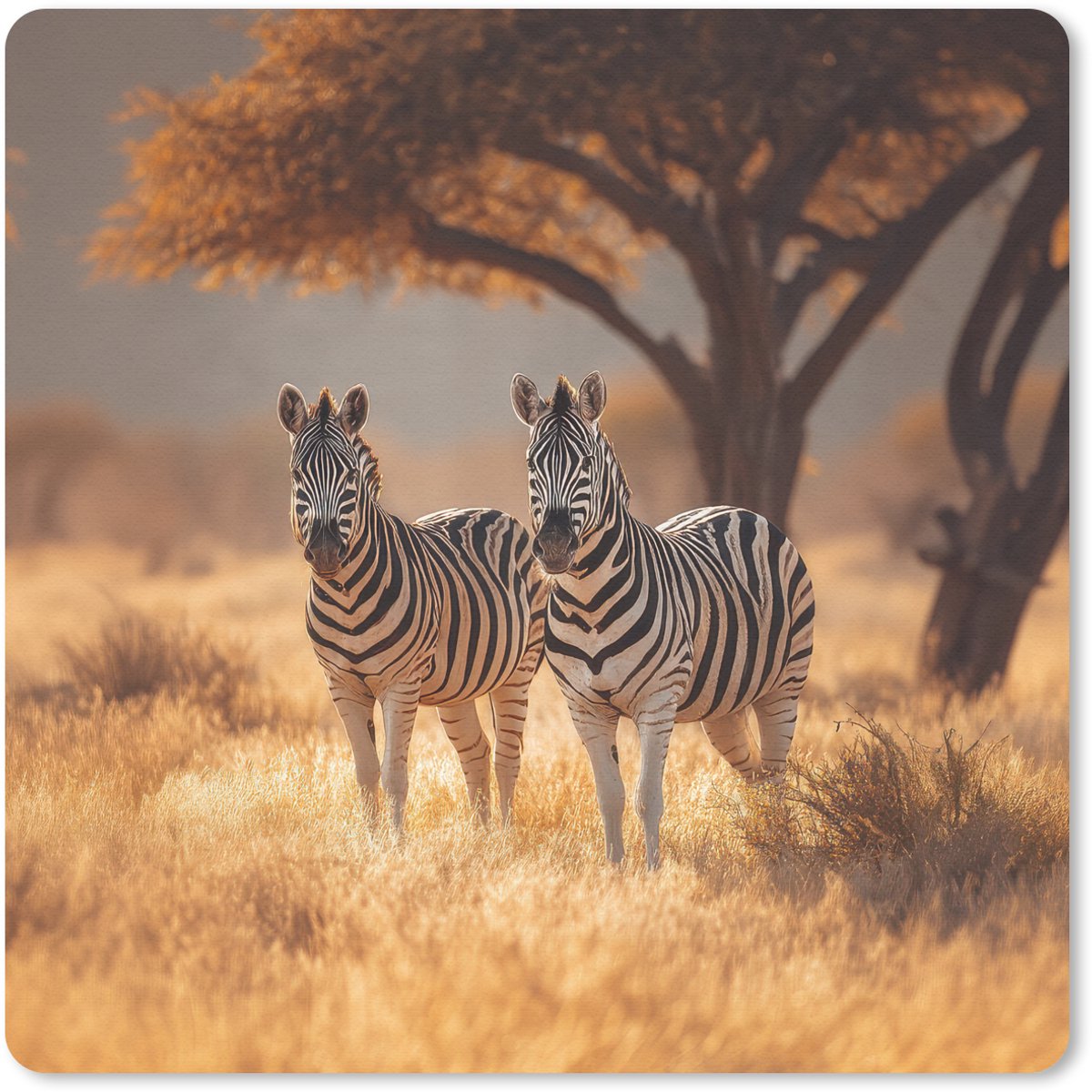 Muismat 20x20 cm - Mousepad Zebra's - Savannelandschap - Gras - Muismatten
