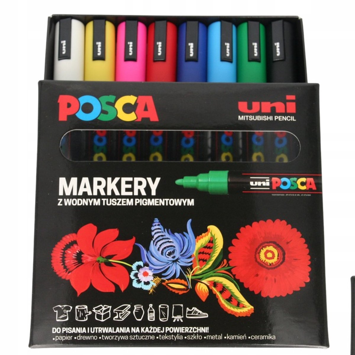 Uni Posca PC-5M markers, 8 stuks, diverse kleuren, met doos