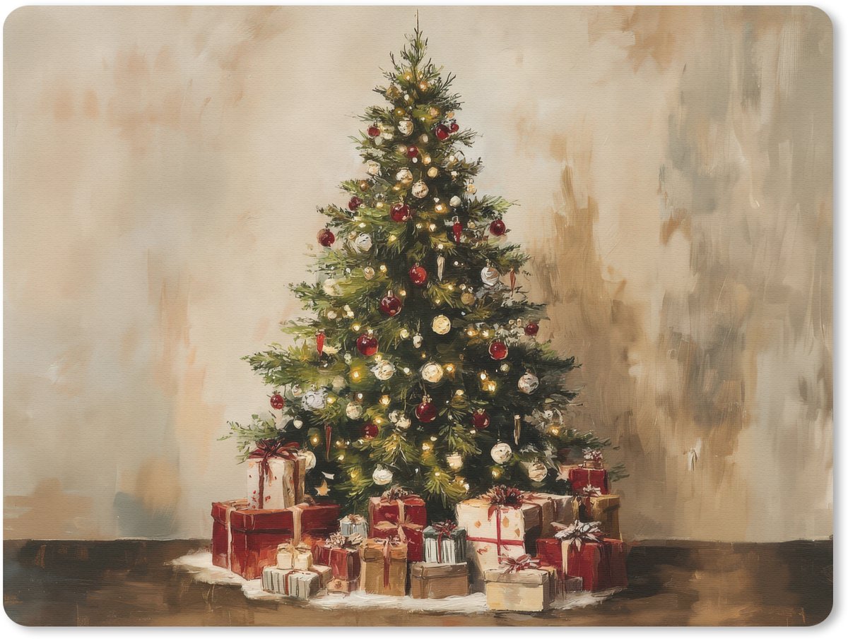Muismat 23x19 cm - Mousepad Kerstboom - Versierd - Kleurrijk - Muismatten