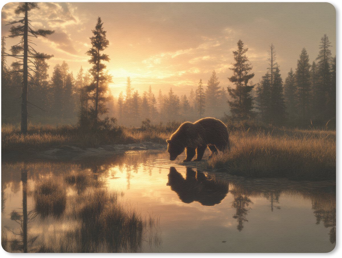 Muismat 23x19 cm - Mousepad Beer - water - Bos - Ochtendlicht - Muismatten