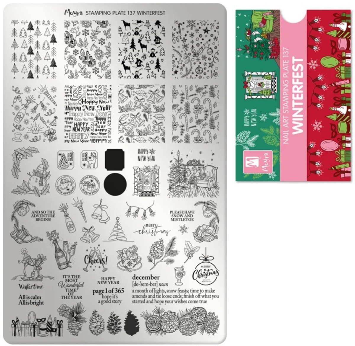 Moyra Stamping Plate 137 WINTERFEST + Gratis Try-on Sheet