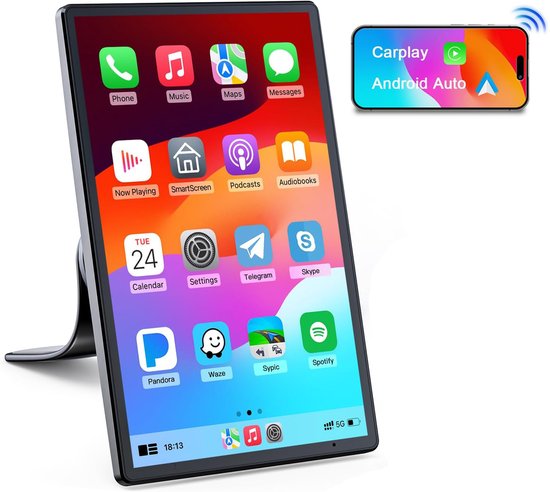 Draadloos 8 inch CarPlay Android Auto scherm 4K Tesla stijl, 360° draaibaar, magnetische houder, universeel voertuig