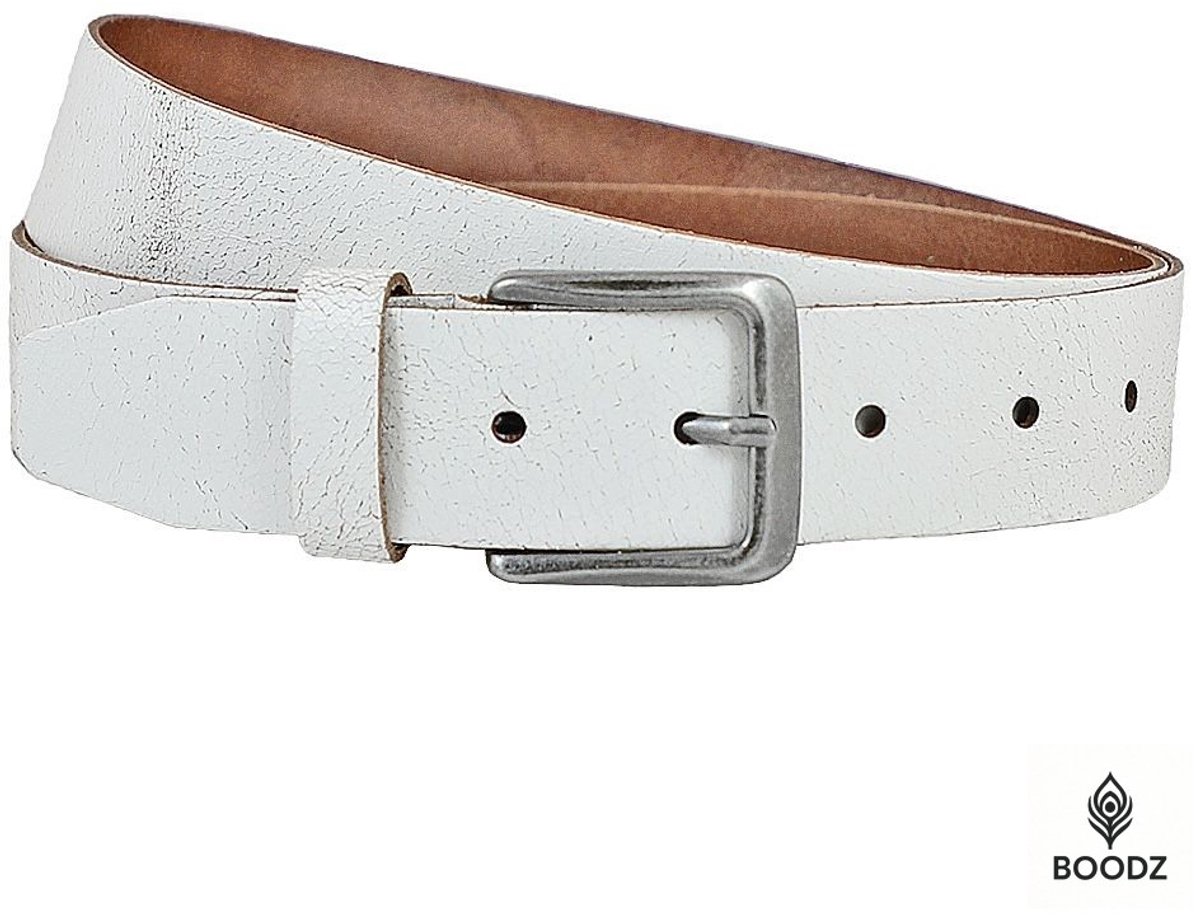 Boodz Leren Riem 4 cm Crack Wit | Maat 115
