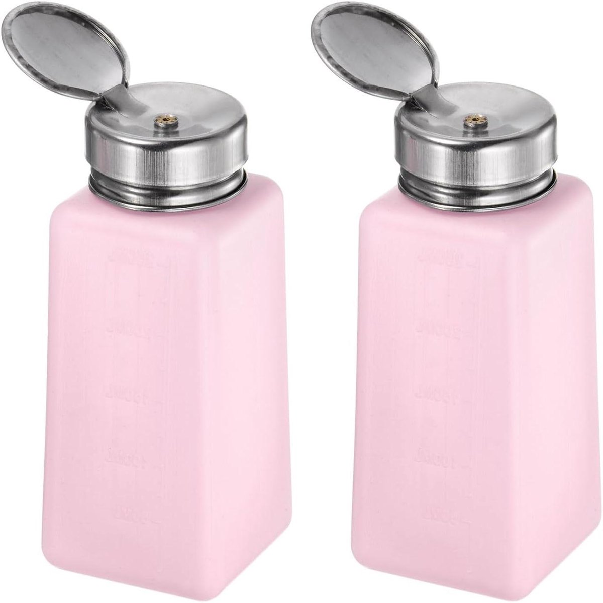 Image of 2 stuks drukpompdispenser voor alcohol en nagellakverwijderaar, 250 ml, lege fles, roze, handig in gebruik.