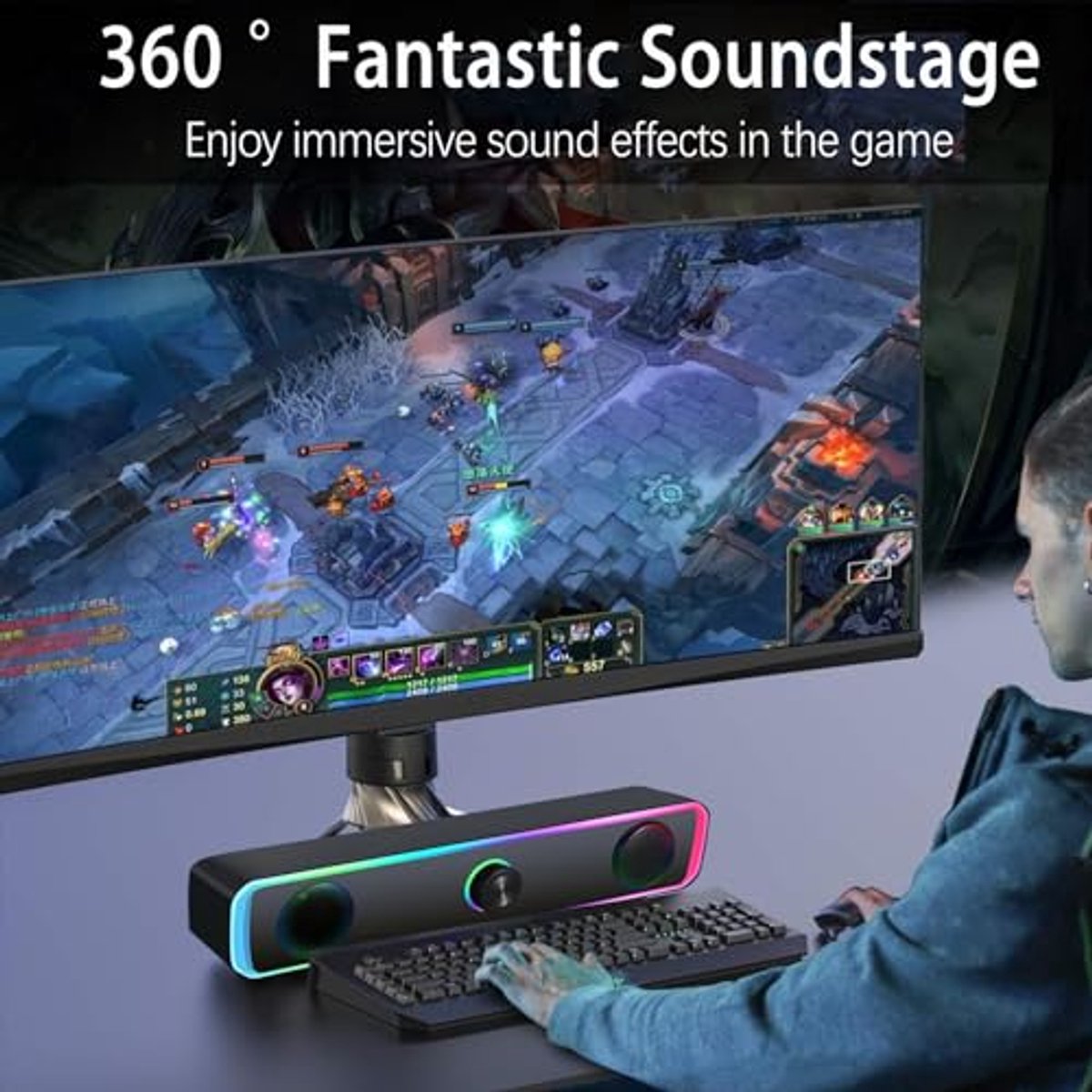 USB Gaming Soundbar met RGB Lichten en Bluetooth Verbinding voor PC en Laptop