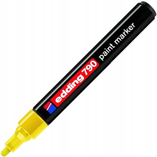 Gele edding 790 paint marker met punt. Waterfest, lichtbestendig, dekkend.