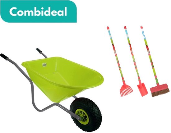 Tuilana ® - COMBIDEAL - Kinderkruiwagen - Kinderschep - Kinderhark - Kinderbezem - Kinderkruiwagen met luchtband – Hoogwaardige kwaliteit - Kinderspeelgoed - Metaal/Kunststof - Lime/Grijs