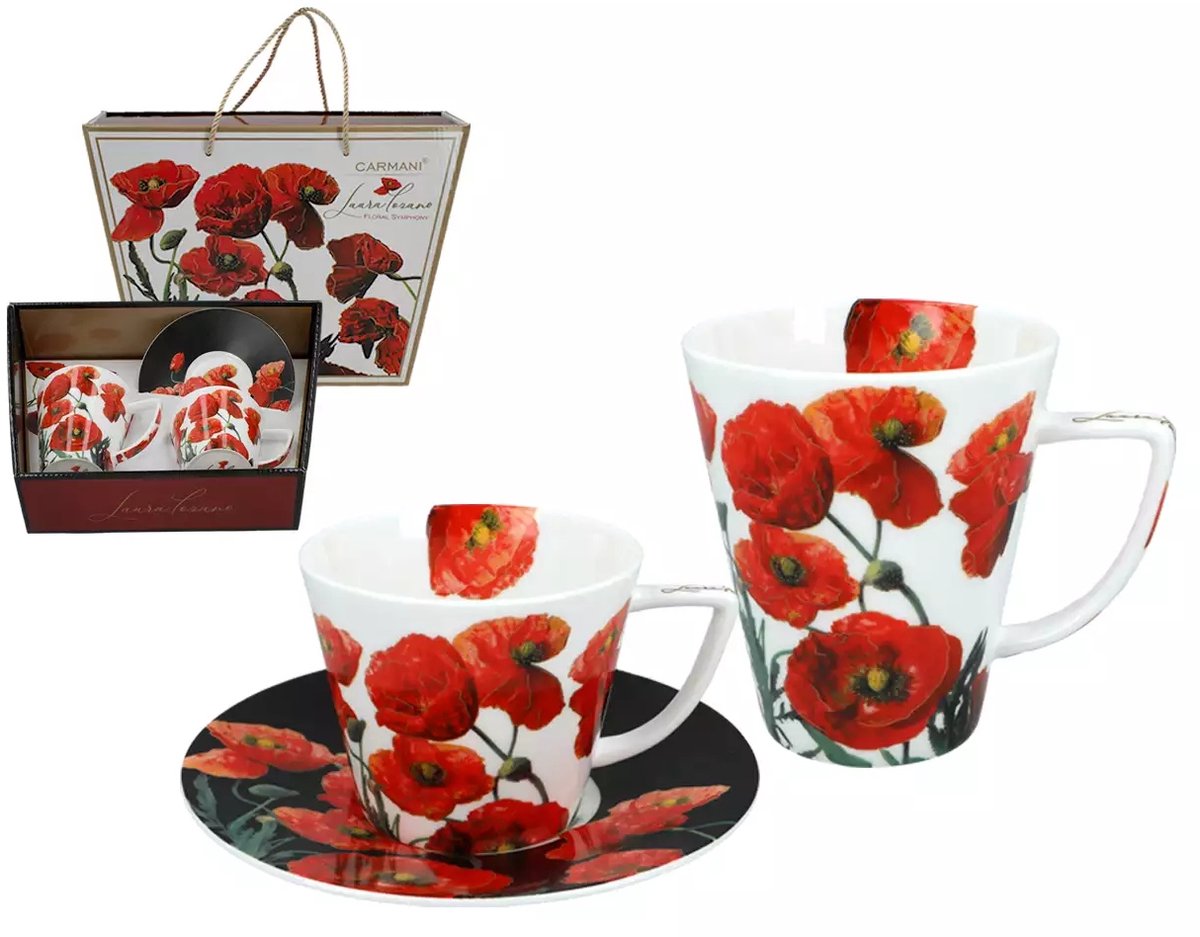 Carmani Mok & Kopje Set - Klaprozen, 400ml & 230ml