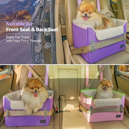 Autostoel Voor Kleine Honden – Met Memoryfoam, Verstelbare Riem, Antislipbasis, Afneembare Hoes, 45x45x34 Cm, Geschikt Voor Honden Tot 9 Kg