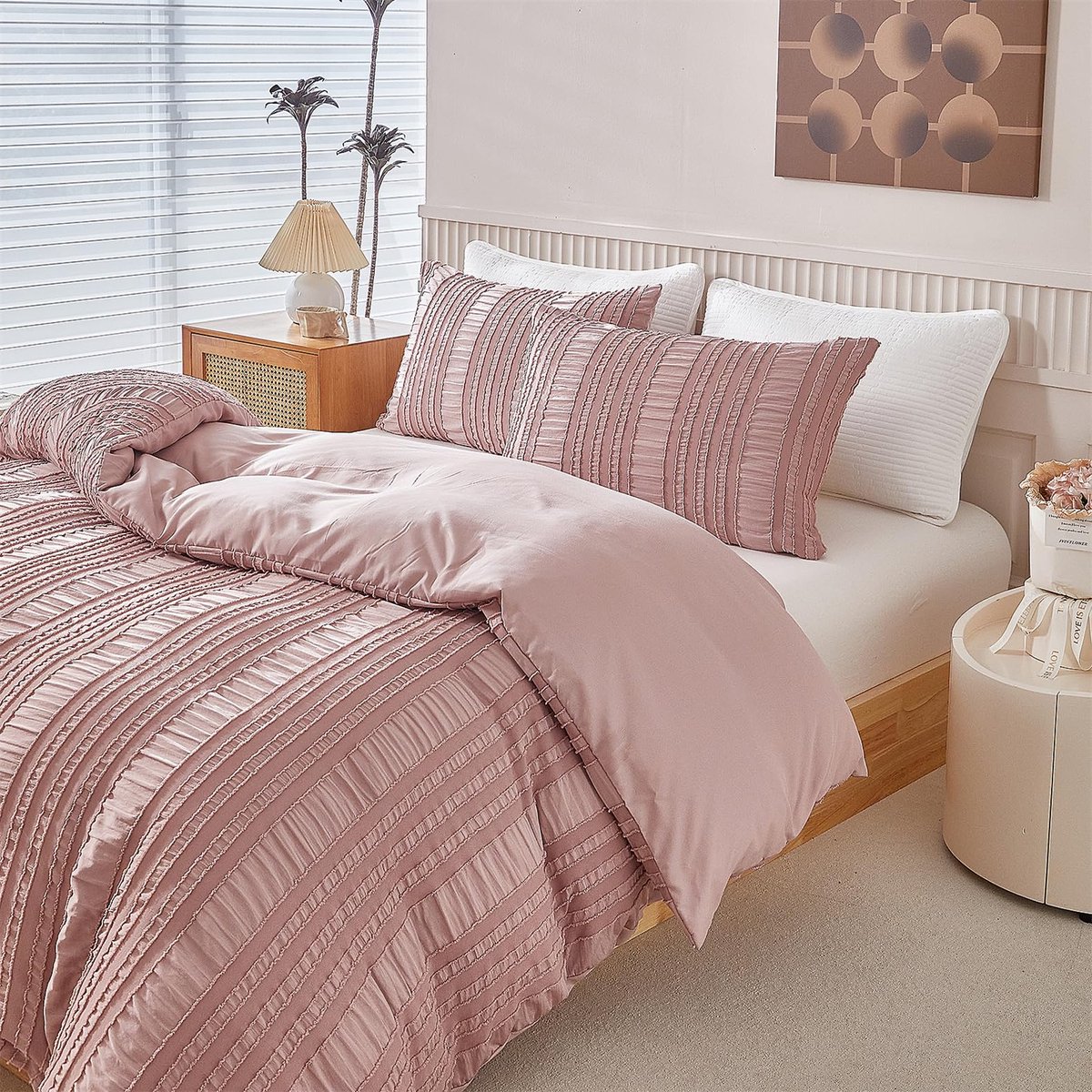 Unyqoos Zacht en ademend boho-beddengoed met getuft ontwerp en ritssluiting roze