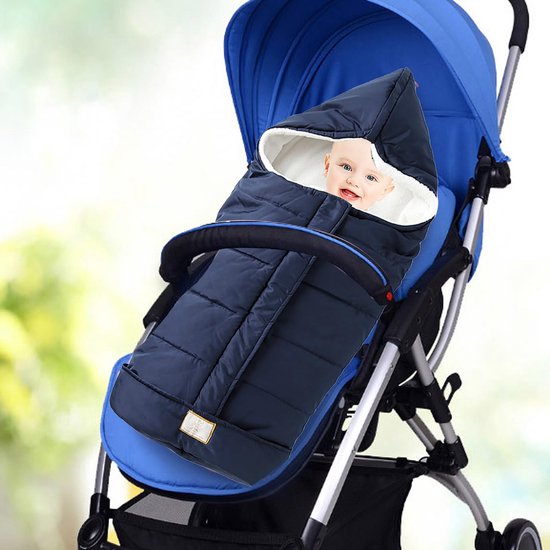 Unyqoos® Warme en waterafstotende voetenzak voor kinderwagens in marineblauw met ritssluiting — afbeelding 4