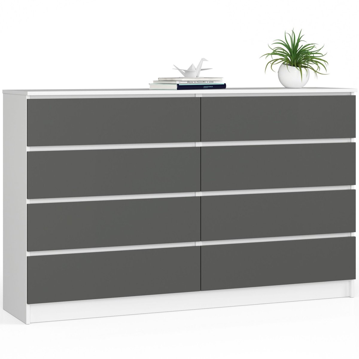 Ladekast K160 met 8 Lades / AKORD Furniture Factory / Wit - Grafietgrijs / 160 x 99 x 40 cm