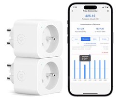 Meross Power Socket (FR), 16A WiFi Socket, Compatible with Alexa and Google Home, Pack of 2, Intelligent Socket with Voice Control, Remote Control and Bluetooth Configuration