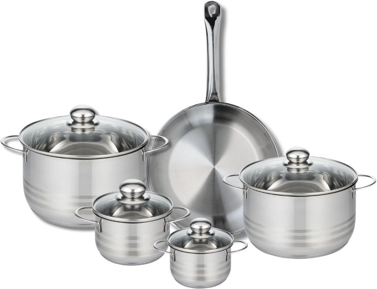 Set van 1 Koekenpan 28 cm en 4 kookpotten 12, 14, 20 en 24 cm Elo Profi Brillant
