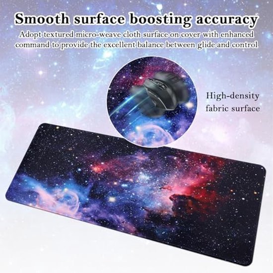 Yimomoyi Muismat Galaxy Nebula, 800 x 300 x 3 mm, antislip, grote gaming-muismat met genaaide randen, XXL-muismat voor gamers, pc en laptop (B) — afbeelding 2