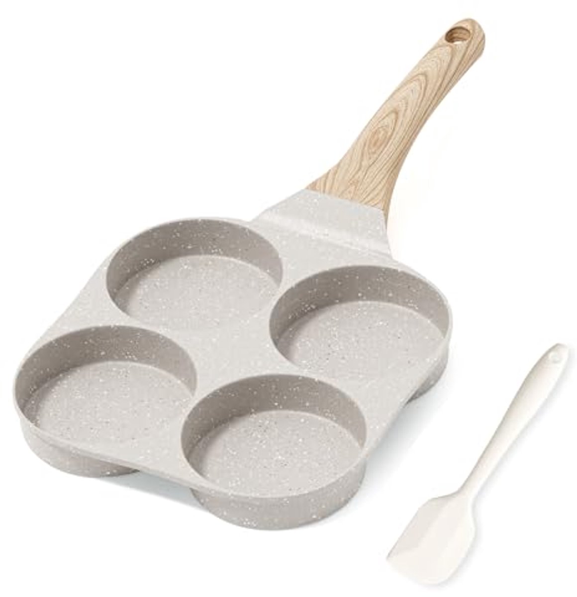 RIOVARM Omeletpan met antiaanbaklaag voor inductie granieten coating kleine braadpan zonder PFOA ronde eierpocheerpan met 4 gaten voor het ontbijt pannenkoekenpan campingpan