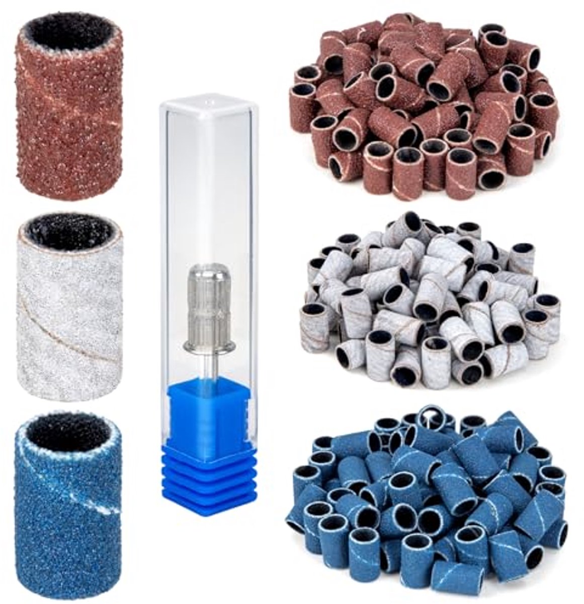 Madenia Schuurhulzen Nagelfrees Hulpstukken, 80#150#240 Korrel 210 Stuks Schuurkapjes Nagelfrees bits voor Nagelboren voor Acryl Gel Nagels Manicure Pedicure Hulpstukken