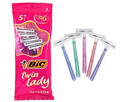 Bic Twin Lady Sensitive Razors, 5 packs of 5 (25 total) disposable razors - with two blades for a precise and precise shave
