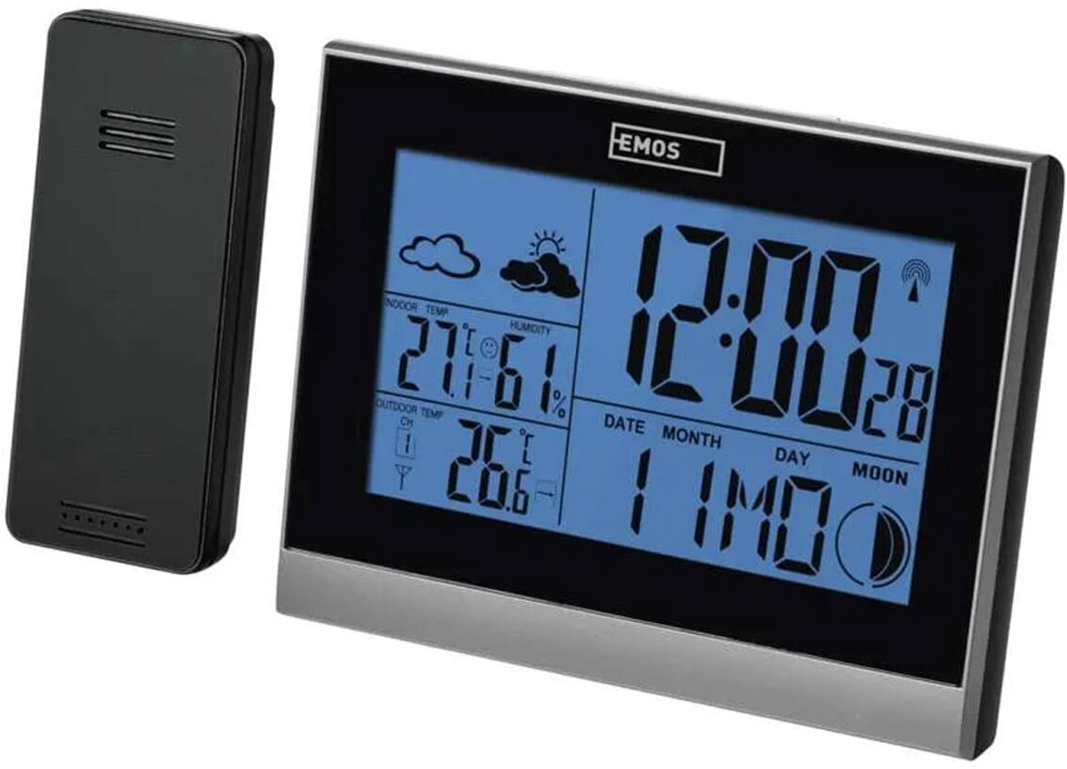 Emos Weerstation Draadloos Binnen en Buiten - Met Buitensensor - Op Batterijen - E3070- Zwart