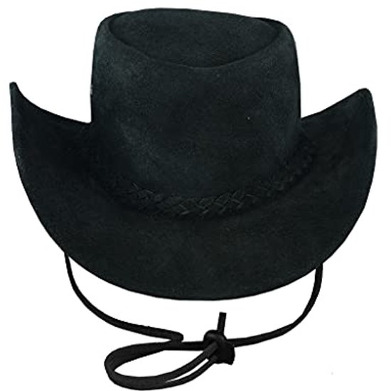 Leatherick Waterdichte Cowboyhoed Echt Suède Zwart & Donkerbruin Aussie Stijl Westerse Outback Lederen Bush Hoed (Zwart, 2XL